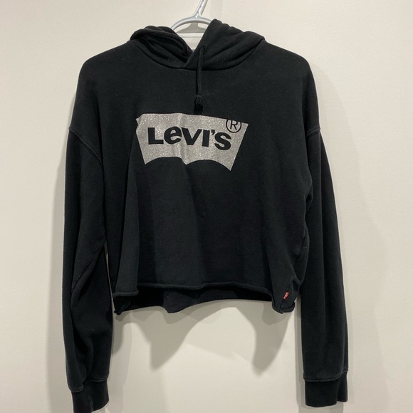 levis black cropped sparkle lettering sweater - Picture 1 of 2